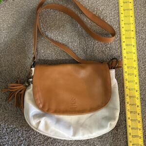 Vera Pelle Italian Leather Crossbody‎ Bag Tan Zip Flap Tassel Satchel 11x9